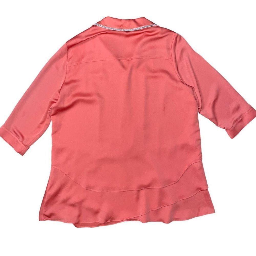 Ming Wang Coral Blouse Button Down Silver Bead Size Medium - Picture 5 of 7